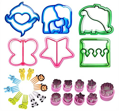 Sandwich Cutter Set, 25Pcs Uncrustable Sandwich Bread Cutters Cookie Cutters Decruster Sandwich Maker with Fruit Cutter Animal Food Picks for Kids Bento Lunch Box