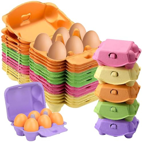 Farbige Eierkartons, 20 Stück, natürliches Zellstoffpapier, Eierkartons, 6 Stück, für Hühnereier, wiederverwendbar, blanko, bunt, 5 Farben, Aufbewahrungsschale für bis zu sechs Eierhalter aus Karton