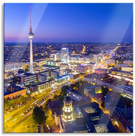 Pixxprint Glasbild, Wandbild auf Echtglas, Berlin City Panorama, 70x70 cm, inkl. Aufhängung und Abstandshalter