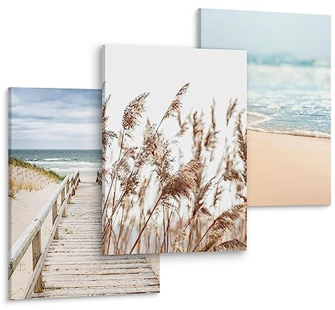 Muralo Wandbilder 3er-Set, Boho, Meer, Kunstdruck, UV-beständig - 30x40 cm | Leinwandbild, Modernes Design, Aufhängefertig - ideal für Wohnzimmer, Ein echter Hingucker in jedem Zuhause