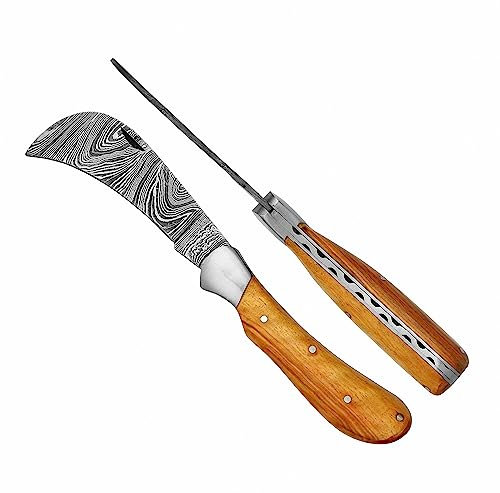 laguiole artisan Serpette Damas Élégance 10 cm – Poignée en teck avec doublure en acier et miters