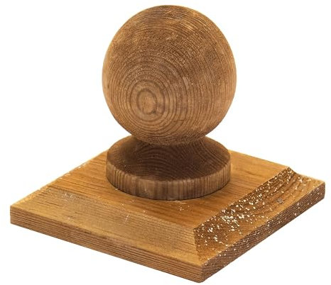 Timber Wooden Fence Post Cap & Ball Finial 120x120mm – Fits 4x4 Square Posts – Tanalised Pressure Treated EU Wood with Overhang for Better Protection – (Brown Stain)