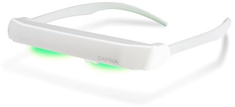 DAYVIA Lunettes de Luminothérapie LED SUNACTIV, Simulation de la Lumière du Jour, 3 Niveaux d'Intensité Ajustables, Timer Intégré, Blanc et Gris, Agréement CE Médical et Fabrication Française
