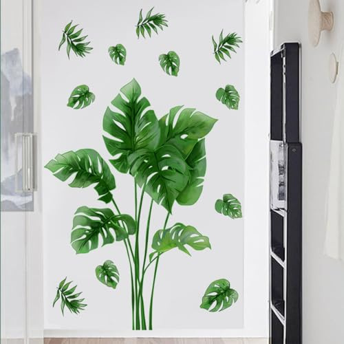 Runtoo Wandtattoo Palmen Blätter Wandsticker Grüne Pflanzen Wandaufkleber Schlafzimmer Wohnzimmer Babyzimmer Kinderzimmer Fenster Wanddeko