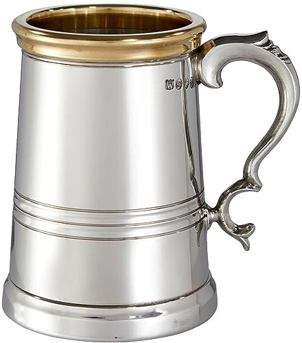 I LUV LTD Étain Chope Très Lourd 1 Pinte avec Bord en Laiton la Manière de Worcester Pur Lourd Jauge Bière Chope Possibilité de Gravure Cadeaux Personnalisés pour Hommes et Femmes