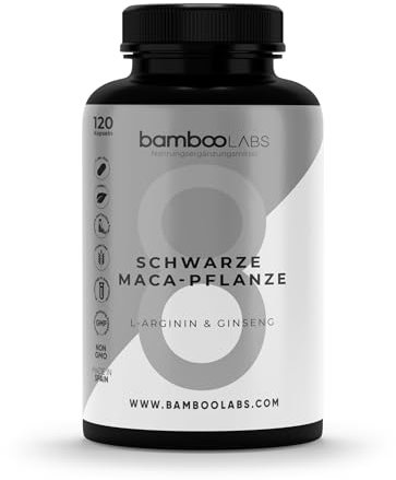 Bamboo Labs - Maca Noire Pure pour Libido, Vitalité et Énergie à Base d'Extrait de Maca des Andes, Ginseng, Poivre Noir et L-Arginine, 120 Capsules Formulées avec des Ingrédients 100% Naturels