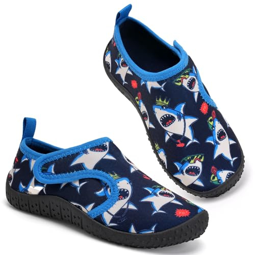 Water Shoes Boys Kids Toddler Aqua Quick Dry Wetsuit for Beach Swimming Pool Garden(Sharks Darkblue 29EU)