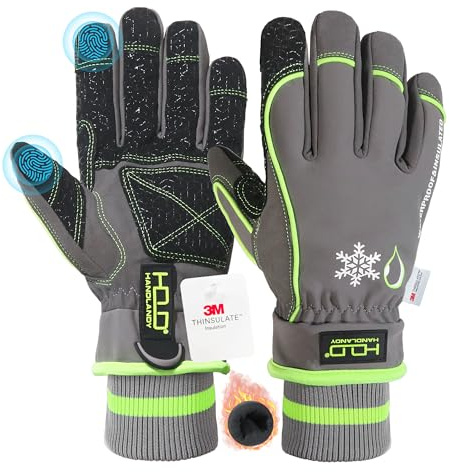 HANDLANDY Waterproof Insulated Work Gloves,Thermal Winter Gloves for Men Women Touch Screen, Warm Ski Snowboard Cold Weather Gloves (Green, S)