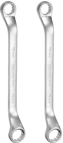 sourcing map 2pcs Offset Extra Long Box End Wrench 13 x 15 mm Metric 12 Point 45 Degree Offset Double End Box Ratcheting Wrench CR-V Polished Long Spanner Tools