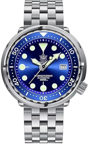 London Craftwork SD1975 Steeldive Tuna 300M wasserdichte automatische Taucheruhr NH35 Uhrwerk, Blau (Armband mit 5 Gliedern), Militär