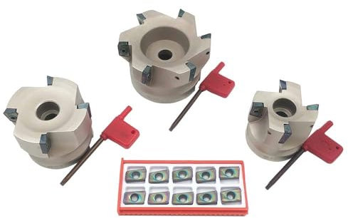 3 Stück 90-Grad R8 FMB22 Wendeschneidplatten-Schaftfräser BAP400R mit 10 Stück APMT1604PDER Hartmetall-Fräseinsätzen, Schulterfräsen, Planfräsen(3 Stück BAP400R Fräser + 10 Stück APMT1604PDER bunt)