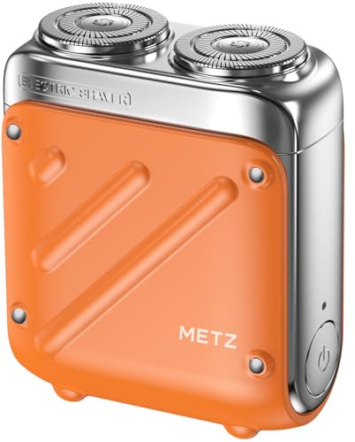 METZ Traveller rakapparat för män, bärbar elektrisk rakapparat med resefodral, våt och torr rakapparat med 9 000 rpm motor, IPX7 vattentät elektrisk shaver för resor, 60 dagars batteritid, orange