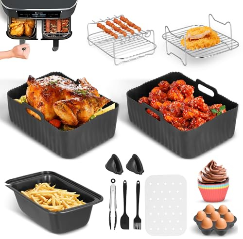 Air Fryer Accessories, Set of 12 for Ninja Dual AF300UK AF400UK Including Silicone Air Fryer Liner & Dual Air Fryer Racks & Cake Pan etc Dual Air Fryer Accessories, Compatible con Oven, Microwave