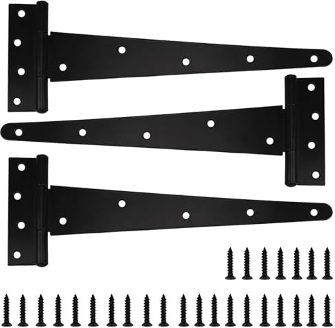 Eidoct Retro Black Steel T-Hinge Gate Hinge, Powder Coated, Weather Resistant, 12 in (3 Pack)