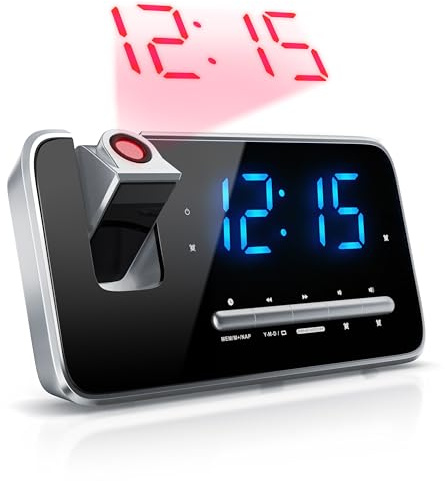 Brandson Radiowecker mit Projektion – Digitaler Projektionswecker mit LED-Anzeige, 3 Helligkeitsstufen, Dual-Alarm und FM Radio