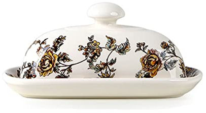 ADERFETBI Mantequillera Caja de Mantequilla de cerámica Creativa Interior con Tapa Cerámica Pequeña Bandeja Postre Plato con Mantequilla de Mango Plato Oval. Butter Dish(B)