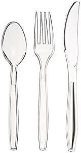 aaksh 555 Pack of 75 Premium Quality Reusable Strong Plastic Clear Cutlery Set [25 Fork, 25 Knives, and 25 Spoons] Durable Cutlery Set for Birthday, Business Events, Christmas, Household