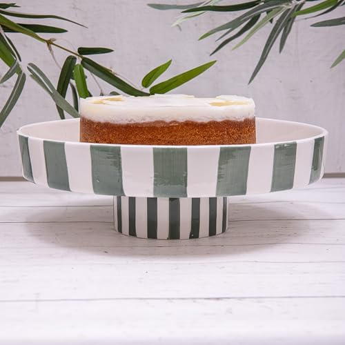 Annibells Pink or Green Stripe Ceramic Food Cake Display Stand (Green)