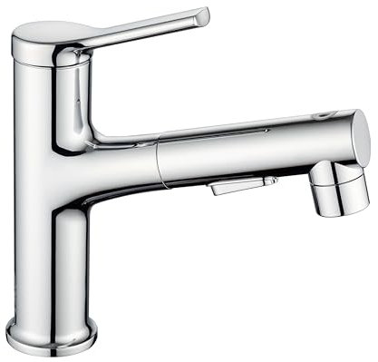 WDSOPK Grifo De Baño De Un Solo Orificio con Rociador Extraíble, Modos De Rociado Doble, Grifo De Baño De Latón Macizo Cromado Pulido para Lavabo, Grifo Moderno De Tocador De Ba