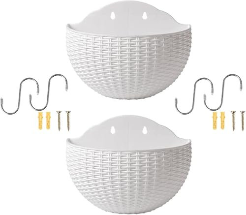 Wuyooprt 2 Stück Blumenampel, Φ 21CM Wand Blumentopf, Hängende Pflanzgefäße, Wandampel Kunststoff für Innen Außen, Hängetopf für Pflanzen mit Ablaufauslass und 4 Haken, für Garten, Zaun, Terrasse