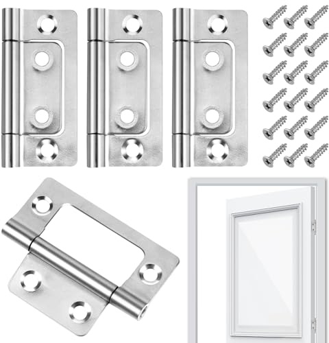 Lunhoo Door Hinges (2 inch) with 18 Screws for Doors, Cabinets, Cupboard, Wardrobes and Louvre Doors, Metal Flush Hinges for Wood (4 Pack)