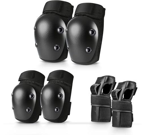 Hoclauho 6-in-1 Protektoren Set für Inliner, Skateboard Fahrrad Knieschoner, Ellenbogenschoner Handgelenkschützer mit Hartschale ideal für Outdoor-Sport, Skaten & BMX