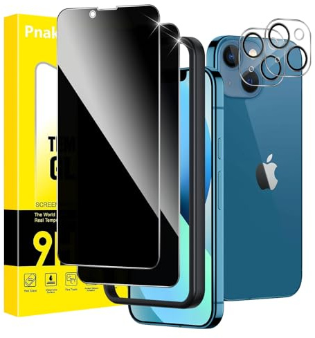 Pnakqil Privacy Screen for iPhone 13 Mini Tempered Glass with Camera Protection, Privacy Screen Protector, Anti-Spy Protective Glass, Tempered Glass Screen Protector Privacy Screen with Frame