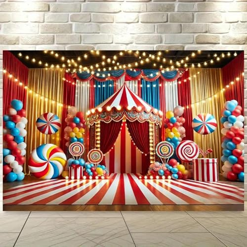Une bannière d'arrière-Plan 2D, Un chapiteau de Cirque avec des Ballons, des Bonbons et des fenêtres dorées, avec Un thème de Carnaval 180X120cm