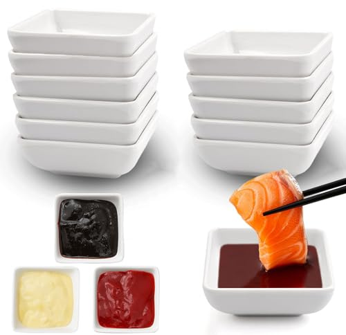 Funngy Melamine Dipping Bowls,12 PCS Melamine Square Dipping Bowls Mini Sauce Pots and Snack Dishes for Soy Sauce Condiments Sushi Tapas Charcuterie Oil and Bread Dip Small Serving Bowl
