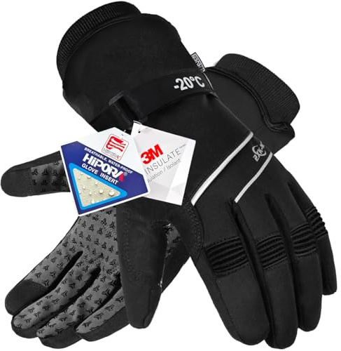 2XK-NOV Guantes de esquí Impermeables para Hombre y Mujer -20 ℃, 3M Thinsulate Guantes cálidos de Invierno, para Pantalla táctil, para Snowboard, Senderismo, Ciclismo (Negro, Medium)