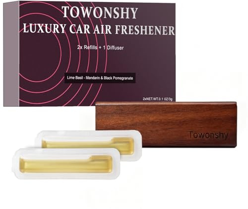 Towonshy Ambientador de Coche Compatible con Rituals Ambientadores – Difusor con Soporte de Madera – Fragancia Lima Albahaca Mandarina & Granada Negra – Aroma Natural Contra Malos Olores