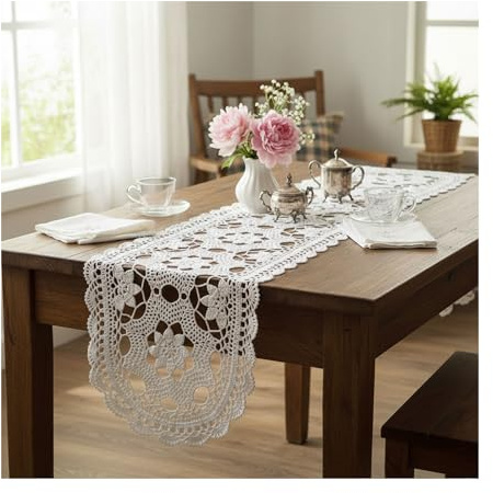 Ovaler Spitzen-Tischläufer, Geklöppelt Handgehäkelte Tischläufer 30*150cm | Baumwolle Placemat im LandhausstilCouchtischauflage Gestickte Tischdecke Für Schrank, Hochzeit, Festival, Party, Dekor