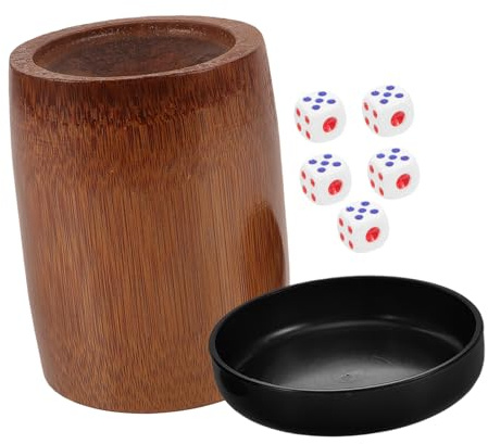 iplusmile Set de Dés en Bambou avec 5 Dés et Gobelet Secoueur Portable, Design Créatif et Résistant pour Jeux D'intérieur et Soirées Entre Amis