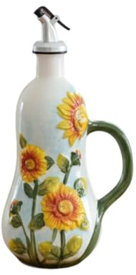 Colcolo Bouteille distributrice d' et de vinaigre en céramique, Bocal décoratif pour Sauce soja, huilier Anti-Fuite avec Bouchon en Caoutchouc, Tournesol