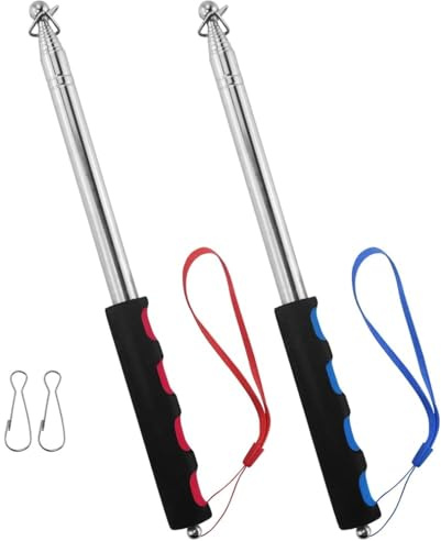 Teleskopisk flaggstång, 2 m handhållen flaggstång i rostfritt stål med 4 klämmor och krokar, for reseguide och lärare i camping(Red and blue)