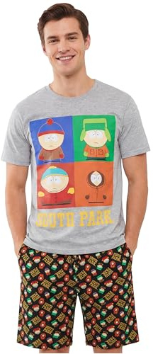 Get Trend South Park Men’s Pyjama Set XS-3XL, Two-Piece Crew Neck T-shirt & Pj Short Bottoms, Soft Breathable Loungewear Men’s Gifts