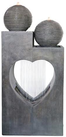 Dehner Amour Utomhusträdgårdsfontän med frostbeständig LED-belysning, ca 46 x 23 x 99 cm, polyresin, grå