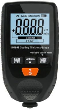 Lackschichtdickenmessgerät, GM998 Hintergrundbeleuchtung Film Dicke gauge Auto Lack Tester Beschichtung Dicke Gauge Fe & NF lack tester,Lackmessgerät Auto(Black)