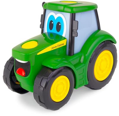 TOMY John Deere Lights 'n Sounds Johnny Traktor – Beleuchtetes Traktorspielzeug mit Soundeffekten und Laufrädern – Offizielles John Deere – Indoor-Spielzeug