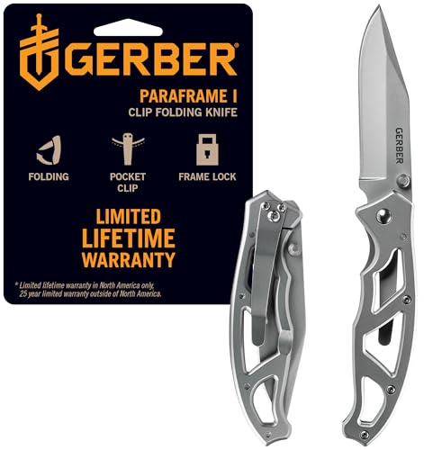 Gerber Gear Paraframe I EDC Folding Pocket Knife, 3 Fine Edge with Safety Frame Lock, Stainless Steel, Grey