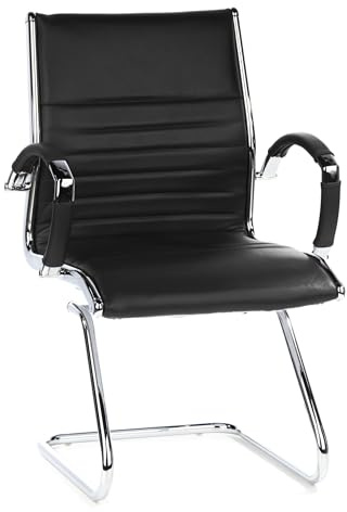 HJH Office 660505 Sedia da conferenza PARMA V in pelle nera/cromata sedia visitatore a sbalzo con braccioli
