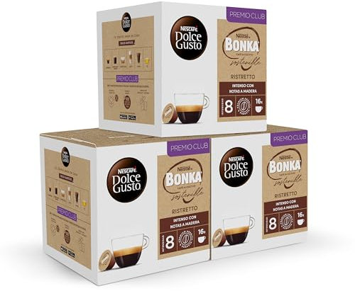 NESCAFÉ Dolce Gusto Bonka Ristretto - Cápsulas de Café, 48 Cápsulas (3 x 16) - Intensidad 8 - Café Arábica y Robusta - Originales para cafeteras Dolce Gusto