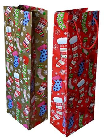 24 Stück Flaschentüten Geschenktüte für Flasche Weihnachten Strumpf Motiv Weihnachtstüte 2-Fach Sortiert