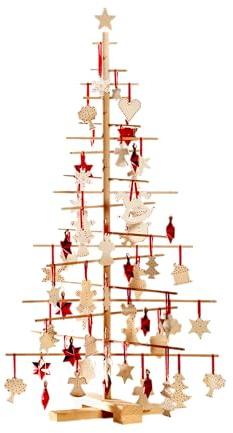 xmas3, Künstlicher Weihnachtsbaum aus echtem Holz. Kräftig, Platzsparend, Nachhaltig und Einfach. Perfekte Weihnachtsbaum Alternative. 68 x 68 x 125 cm, 24 Ästen.