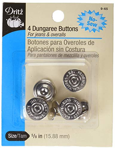 Dritz 9-65 No-Sew Dungaree Buttons, Nickel, 5/8-Inch 4-Count