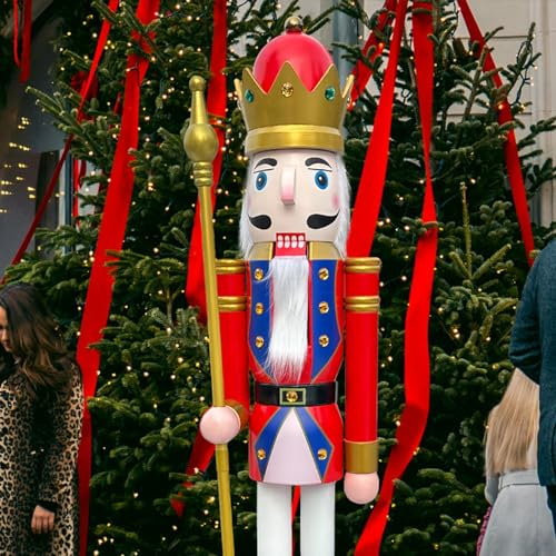 CDL 6 ft altura tamaño grande/tamaño gigante rojo Navidad adorno de cascanueces rey de madera en soporte cetro de oro para interior al aire libre Navidad decoración de/caso/ceremonias/comercial K20