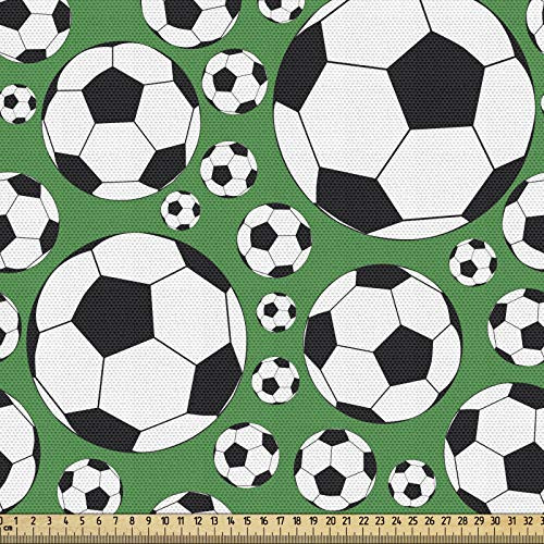 ABAKUHAUS Fußball Gewebe als Meterware, Sportmotiv, Schön Gewebten Stoff für Polster und Wohnaccessoires, 1M (148x100cm), Weiß Schwarz Grün