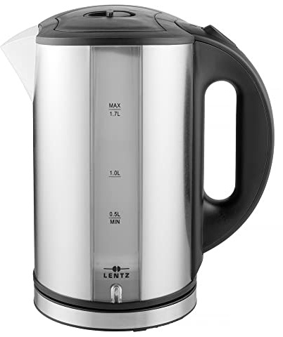 Lentz Edelstahl Wasserkocher mit abnehmbaren Filter, 2200 W, Kapazität: 1,7 L | mit LED Beleuchtung