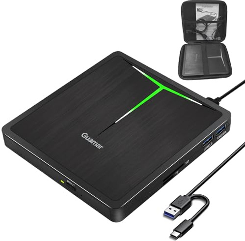 External DVD Drive Guamar 5 in 1 USB 3.0 USB C CD/DVD +/- RW Burner Writer Player Portable Optical Drive for Laptop/MacBoo.