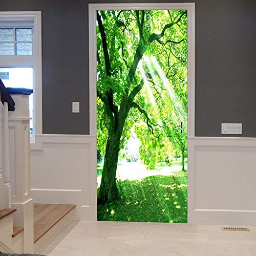A.Monamour Türtapete Selbstklebend Türfolie Türposter 3D Sonnen Durch Großen Baum Wald In Park Natur Landschaft Vinyl Folie Türdeko Tapete Wandbild Türaufkleber Türtattoo 90 x 200 cm